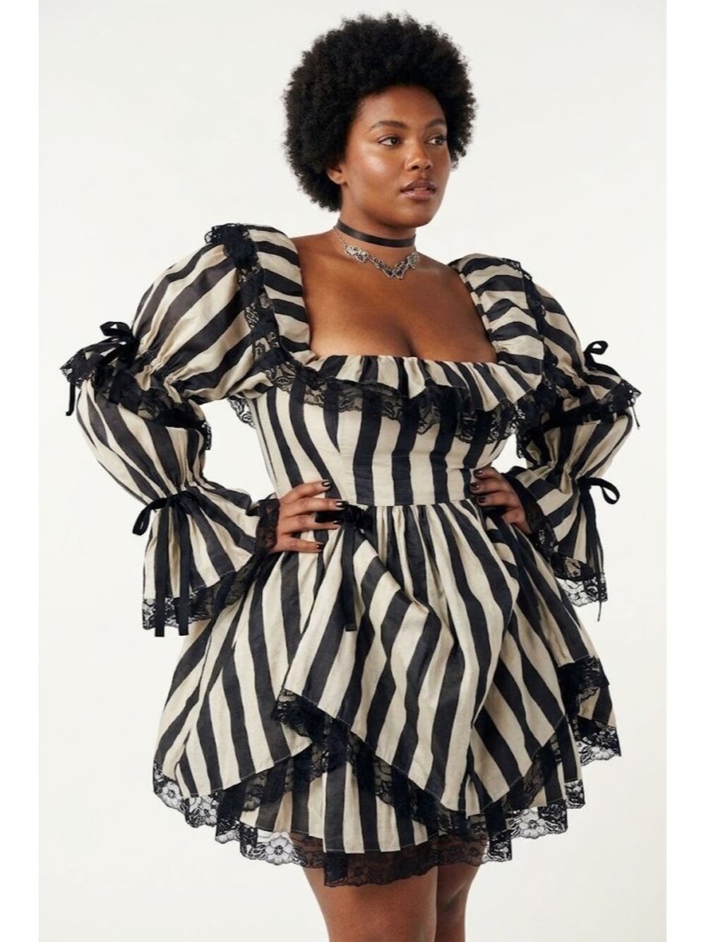 NWT Selkie Buccaneer Silk Organdy In A Past Life Dress Striped Lace Trim L